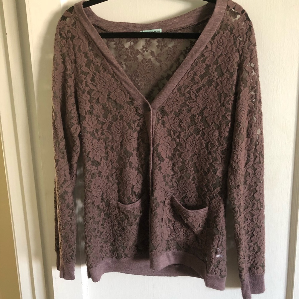Purple Lace Pattern Cardigan